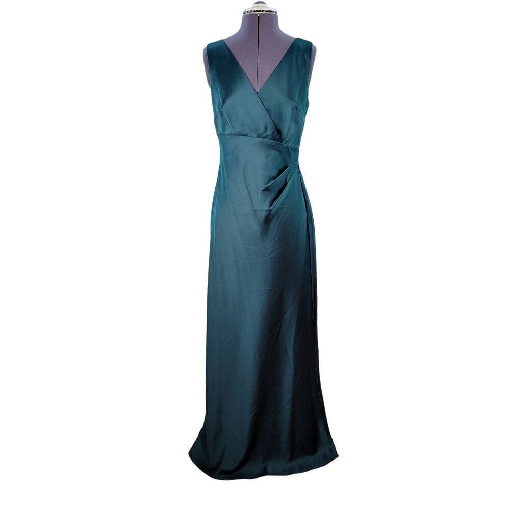 Ralph Lauren Hunter Green Sleeveless Satin Evening Gown Sz 2